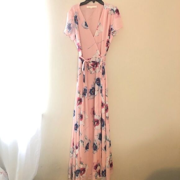NEW BHLDN YUMI KIM CALYPSO WRAP MAXI DRESS PINK - Picture 3 of 6